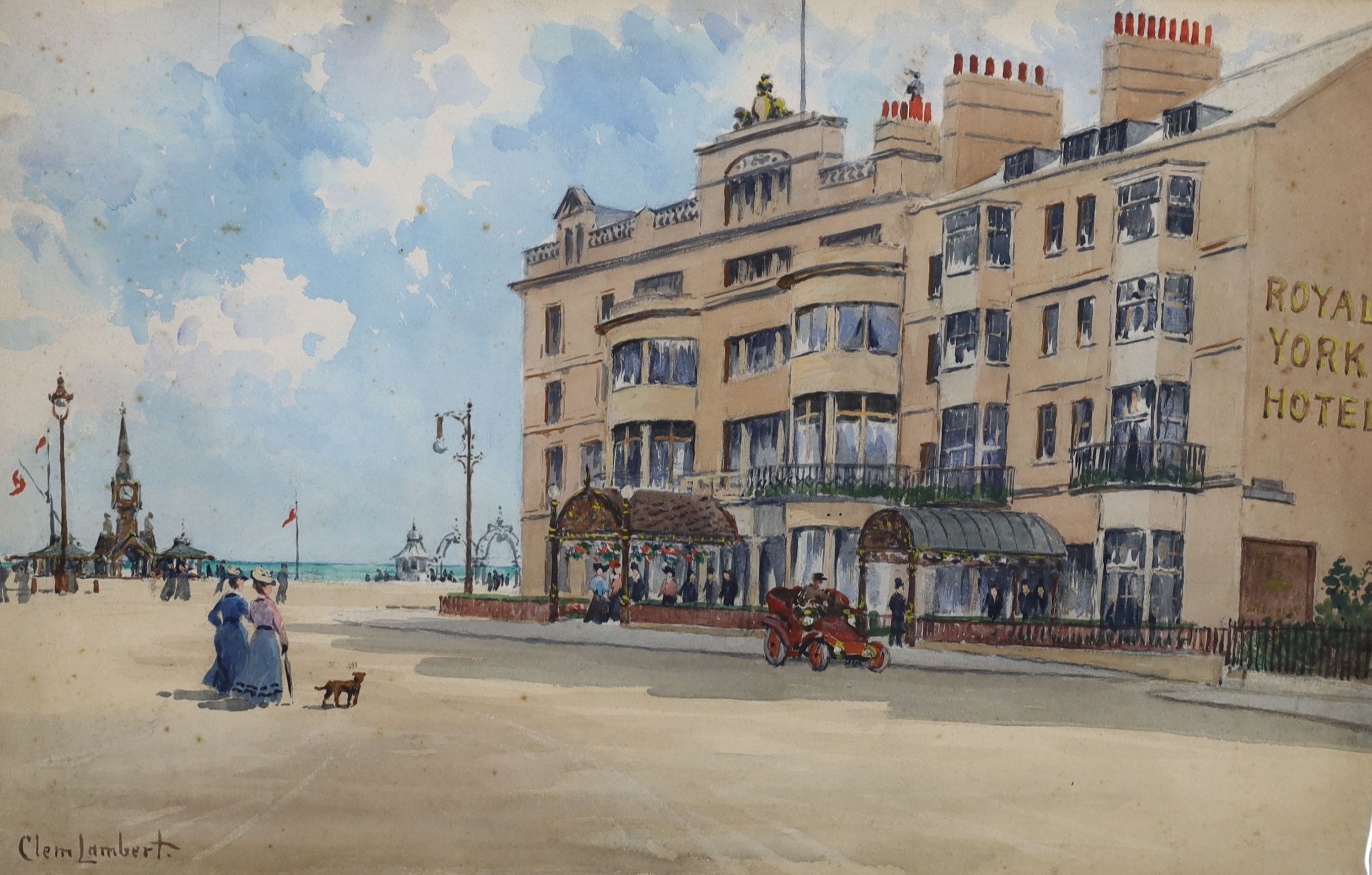 Clem Lambert (1885-1925), watercolour, 'The Royal York Hotel', Brighton, signed, 27 x42cm, unframed